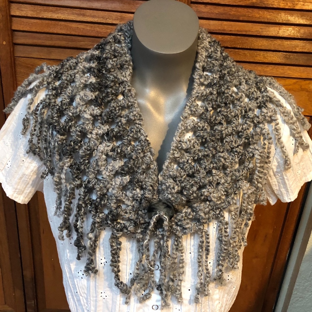 New Cowl neck scarf Gray & Black with a little sparkle fresh off the hook